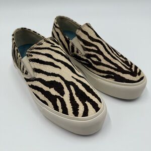 NWOT SeaVees Baja Slip On Cowhide Zebra Print Platform Sneakers Size 8.5 Brown